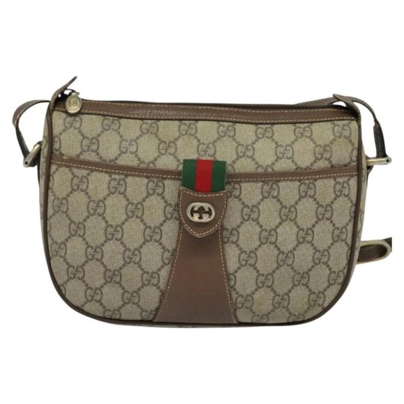 GUCCI GG Supreme Web Sherry Line Bag PVC Beige Gold - Picture 2 of 16